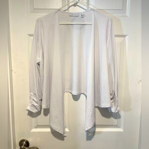 Susan Graver White Asymmetrical 3/4 Ruched Sleeve Shrug